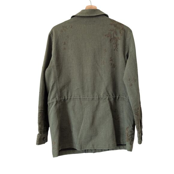 Johnny Was Military Jacket Zhenya Army Green Embroidery Stars Fatigue Utility M - Picture 2 of 7